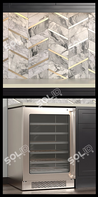 Sleek Corner-Side Black Kitchen 3D model image 4