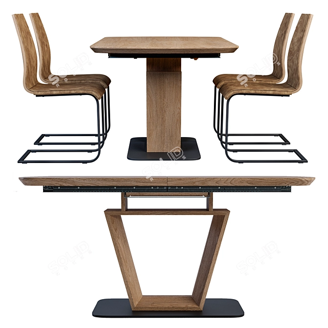 Blacky Extendable Dining Table and K265 Steel Chair Set 3D model image 2