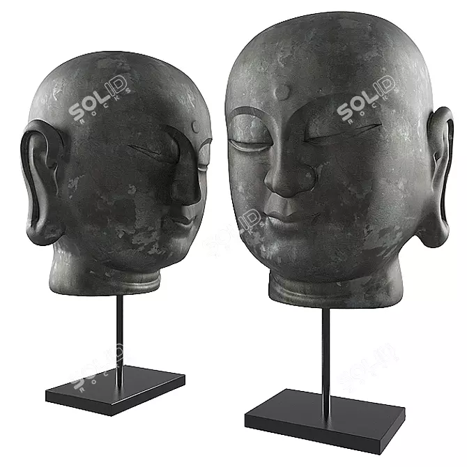 Smiling Buddha Head Decor Sculpture 3D model image 1