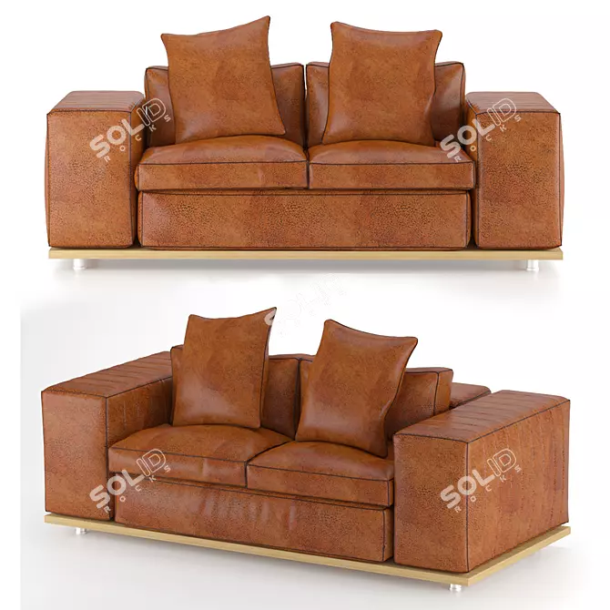 Elegant Leather Sofa, 190cm 3D model image 1