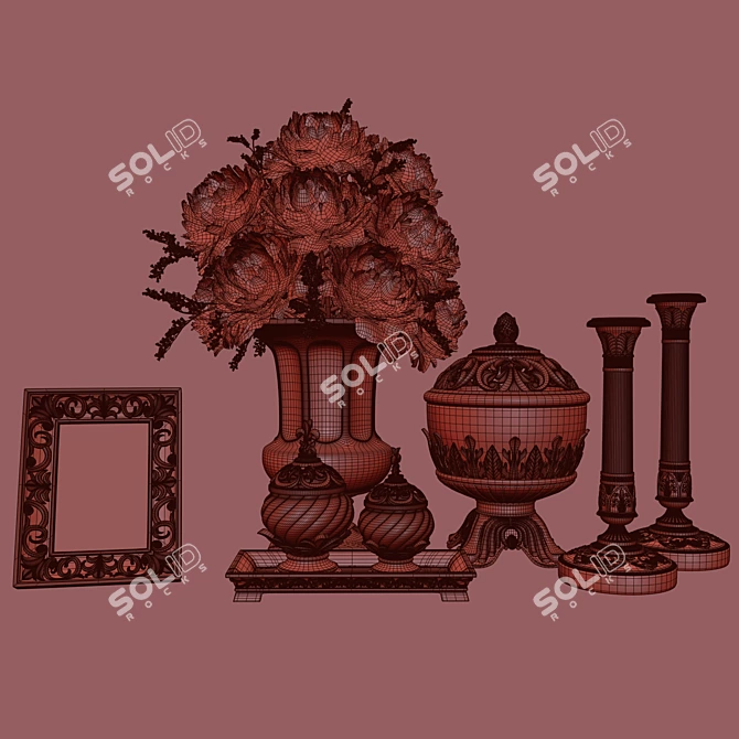 Antique Brass Decor Set: Vases & Candlestick 3D model image 5