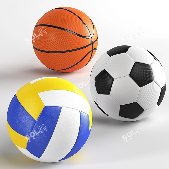 Multi-Sport Ball Set: Volleyball, Basketball & Soccer 3D model image 1