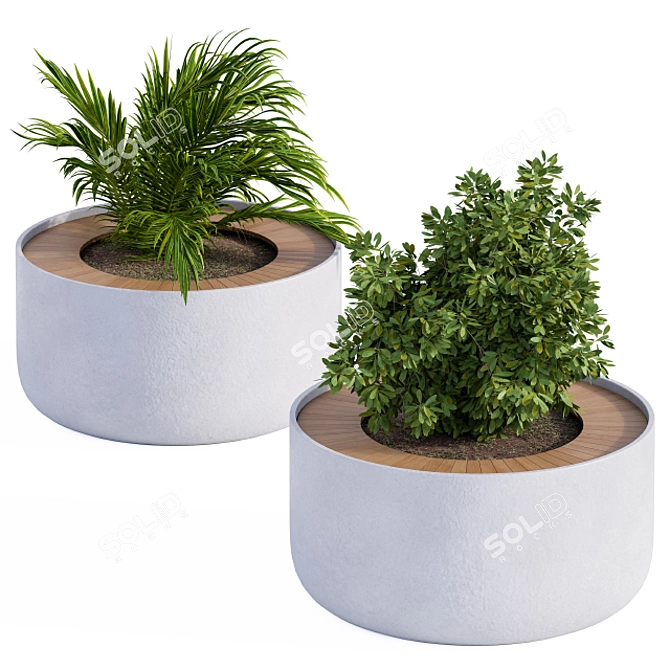 Concrete Round Planter with Plants 3D model image 1