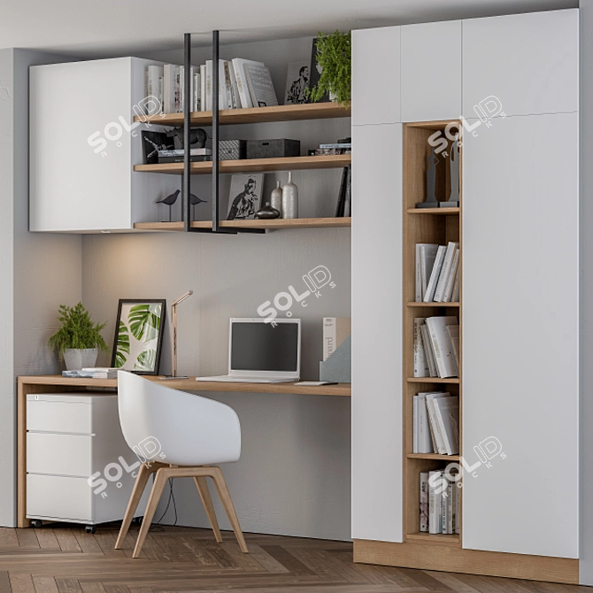 Minimalist White Wood Home Office 3D model image 1