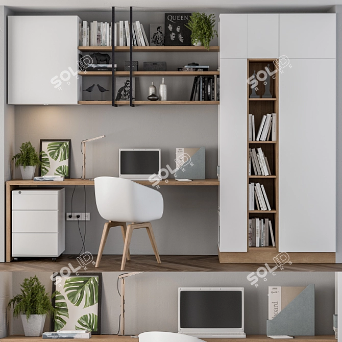 Minimalist White Wood Home Office 3D model image 2