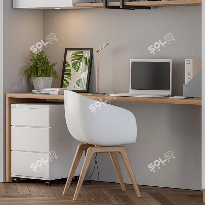 Minimalist White Wood Home Office 3D model image 4