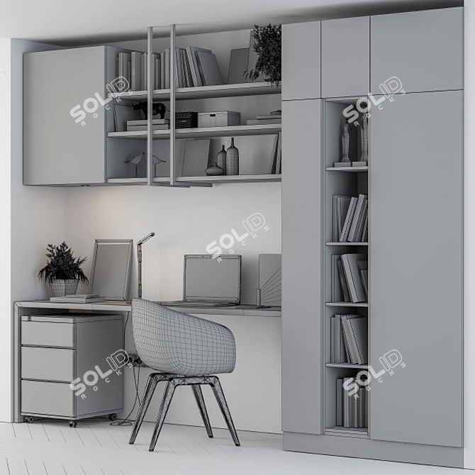 Minimalist White Wood Home Office 3D model image 5