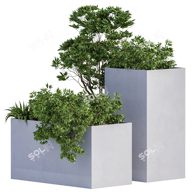 Concrete Outdoor Plants Box 3D model image 4