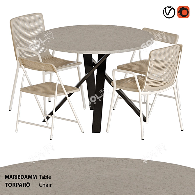 Modern Outdoor Chair and Table Set 3D model image 1