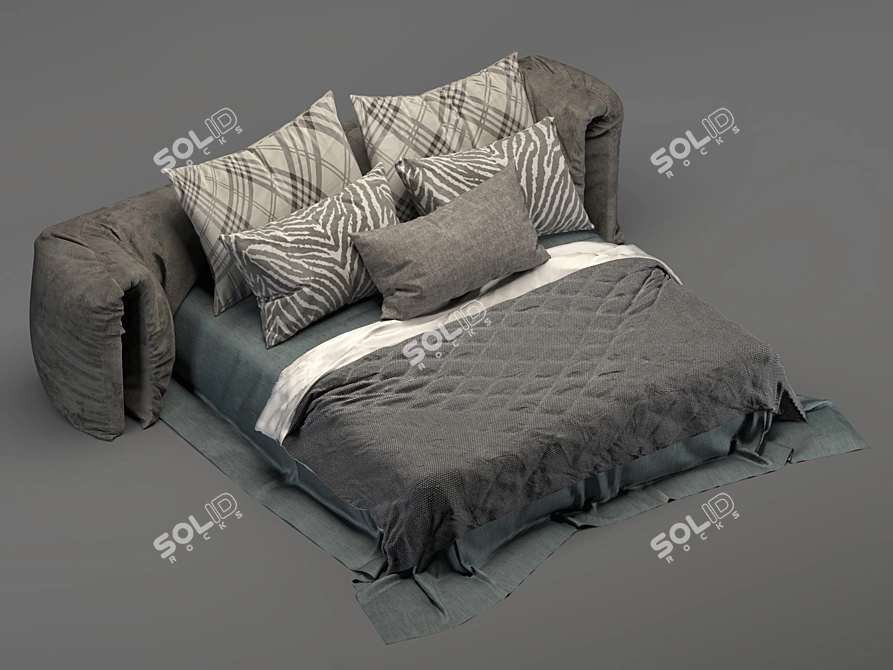 Elegant Bed Frame with Textured Materials 3D model image 2