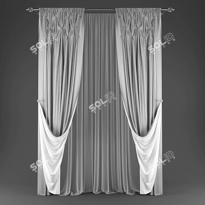 Sleek Silver Curtain Set 3D model image 1