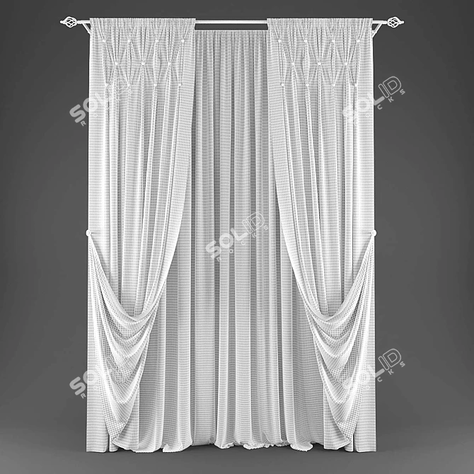 Sleek Silver Curtain Set 3D model image 2