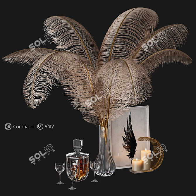 Elegant Ostrich Feather Centerpiece Kit 3D model image 4