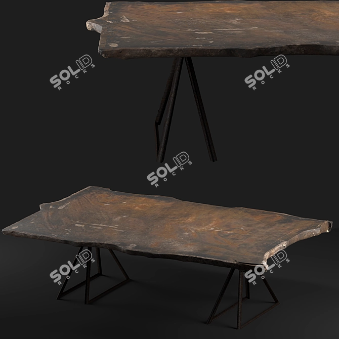 Live Edge Walnut Slab Dining Table 3D model image 2