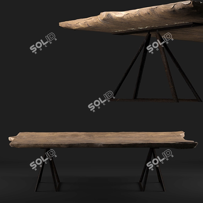 Live Edge Walnut Slab Dining Table 3D model image 3