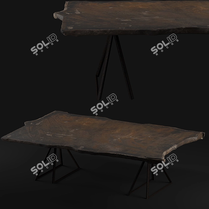 Live Edge Walnut Slab Dining Table 3D model image 5