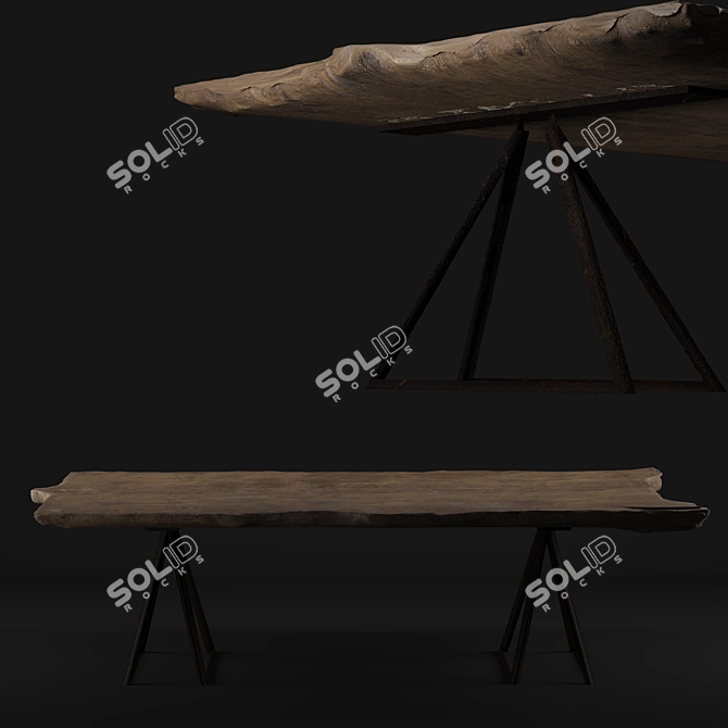 Live Edge Walnut Slab Dining Table 3D model image 6
