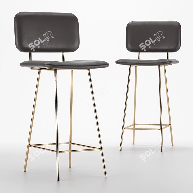 Sculptural Metal Frame Upholstered Stool 3D model image 1