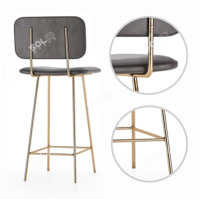 Sculptural Metal Frame Upholstered Stool 3D model image 4