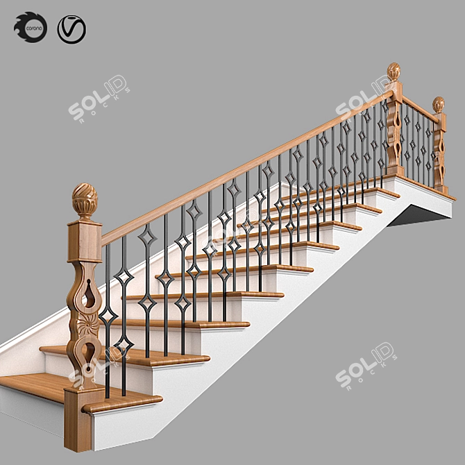 Elegant Classic Staircase 3D model image 1