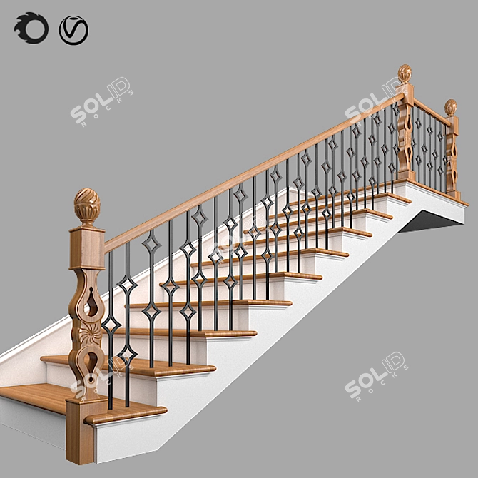 Elegant Classic Staircase 3D model image 3