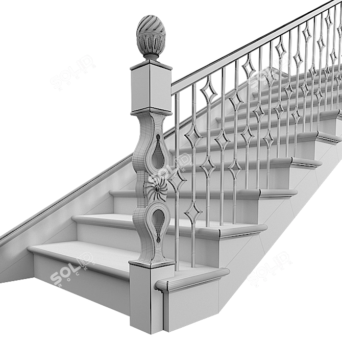 Elegant Classic Staircase 3D model image 11