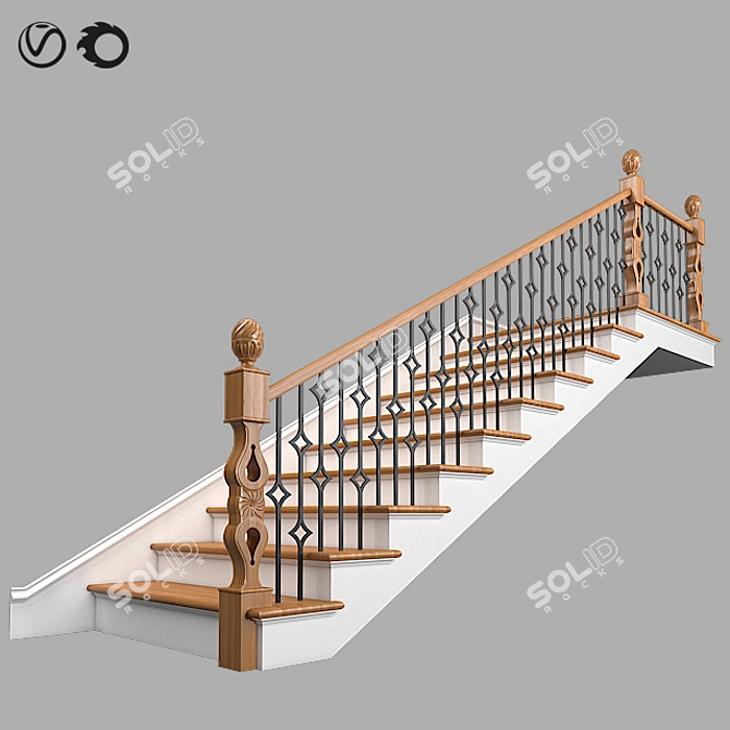 Elegant Classic Staircase 3D model image 12