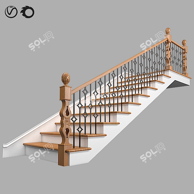 Elegant Classic Staircase 3D model image 14