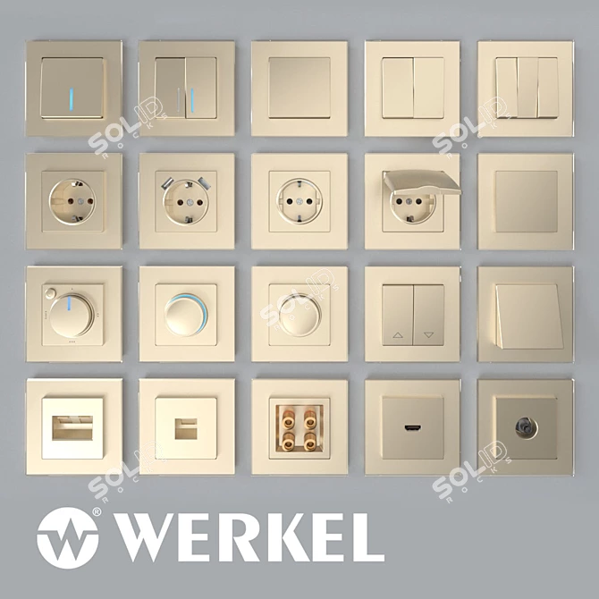 Champagne Elegance: OM Sockets & Werkel Switches 3D model image 1