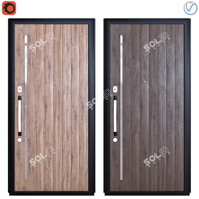 Solid Wood Exterior Door 3D model image 1