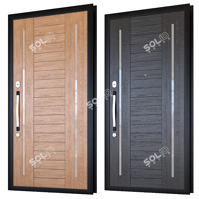 Rustic Wooden Exterior Door 3D model image 2