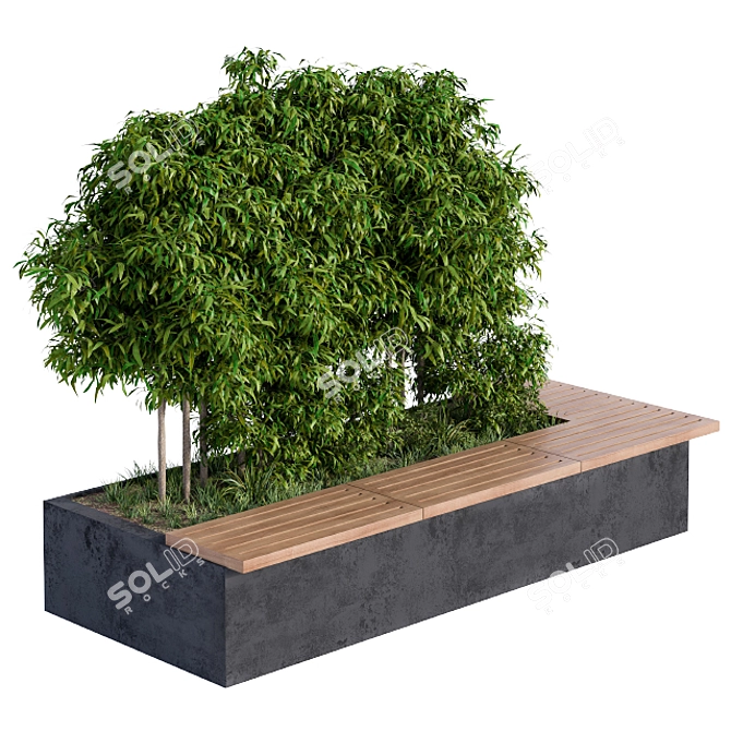 Urbane Bench with Greenery 3D model image 1