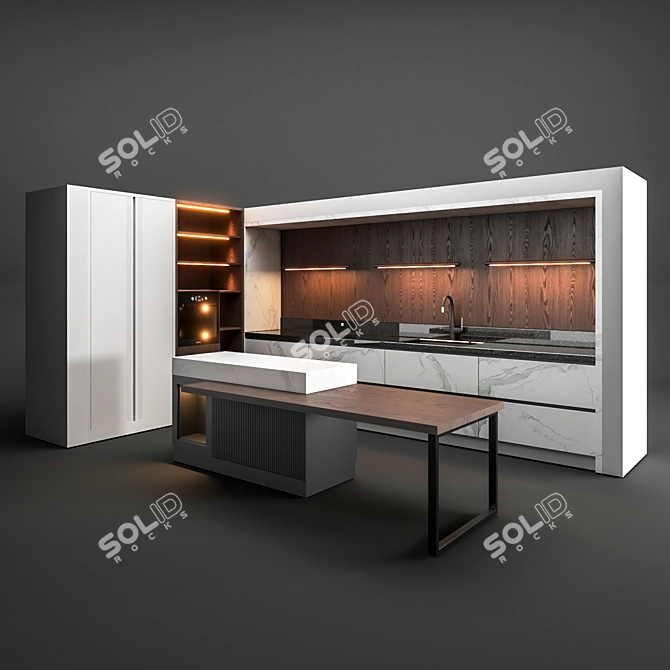 3D Kitchen Design with Textures 3D model image 3