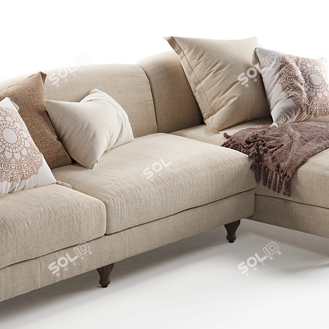 Elegant Rose Fabric Sofa Chaise 3D model image 2