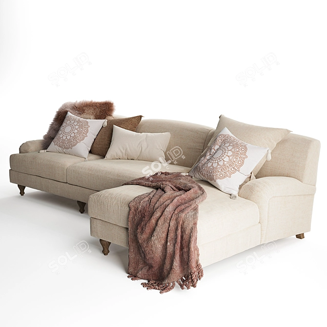 Elegant Rose Fabric Sofa Chaise 3D model image 3