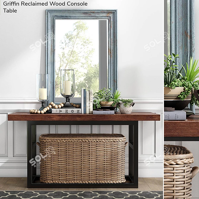 Reclaimed Wood Console Table 3D model image 1