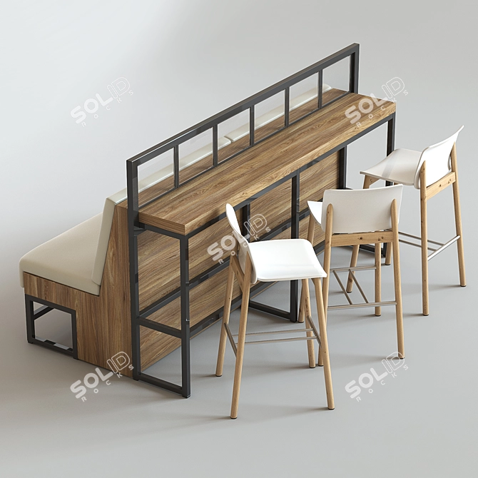 Elegant Bar Set with Glass Partition 3D model image 2