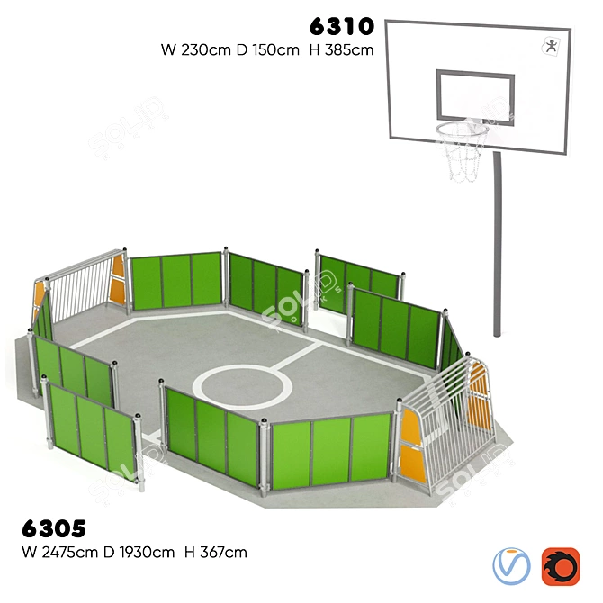 Buglo Sports Field & Basketball Rack 3D model image 1