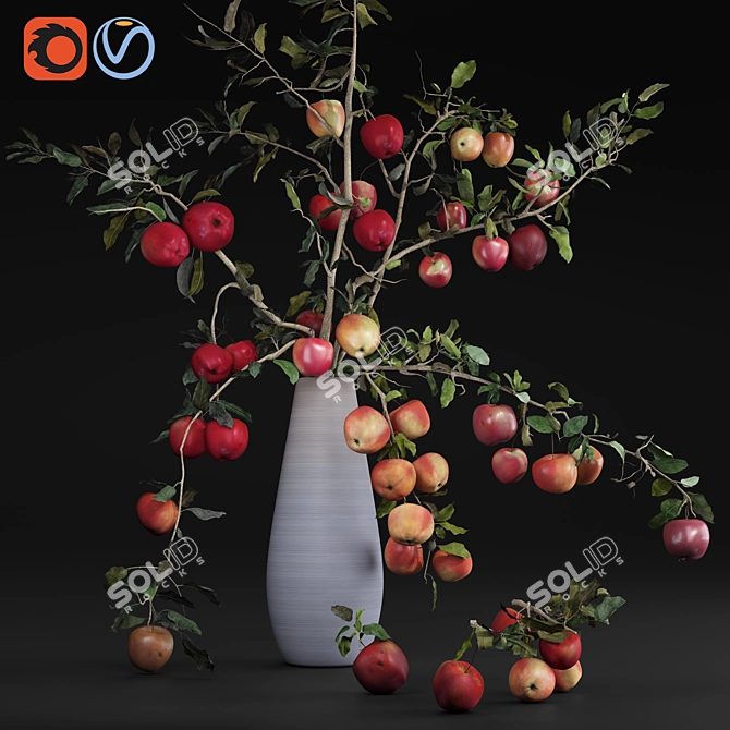 Red Cherry Tomato Apple Branches Vase 3D model image 1