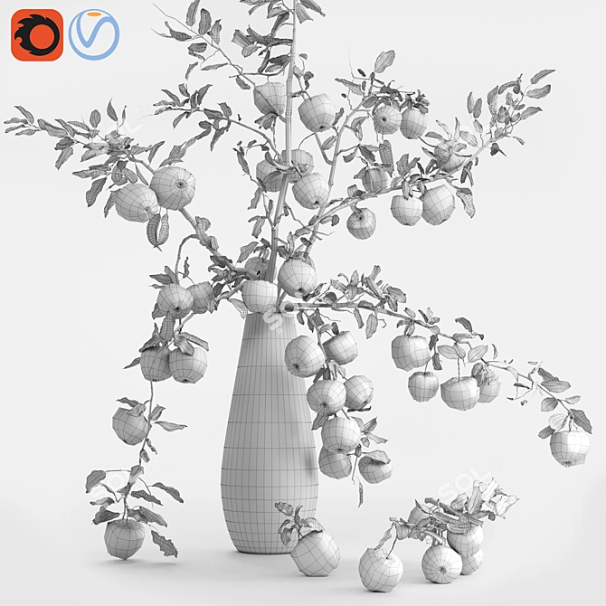 Red Cherry Tomato Apple Branches Vase 3D model image 2