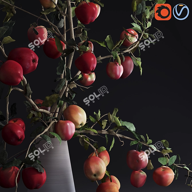Red Cherry Tomato Apple Branches Vase 3D model image 3