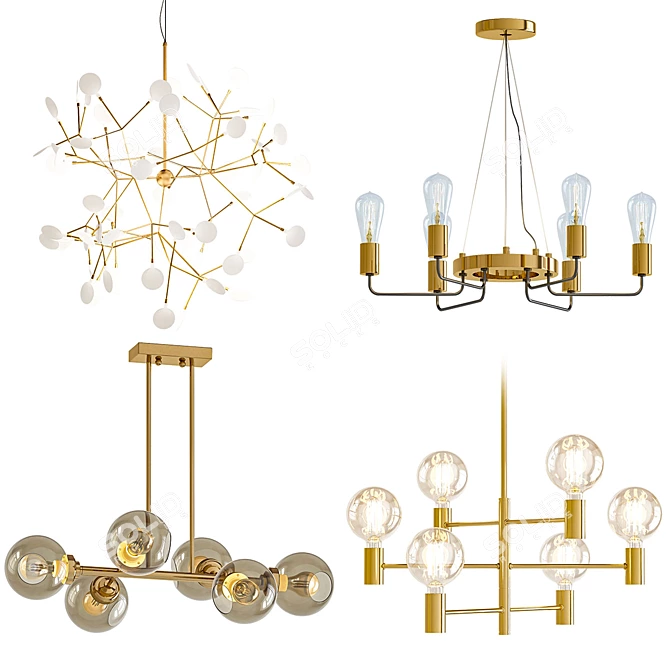 Modern Gold Chandeliers Collection 3D model image 1