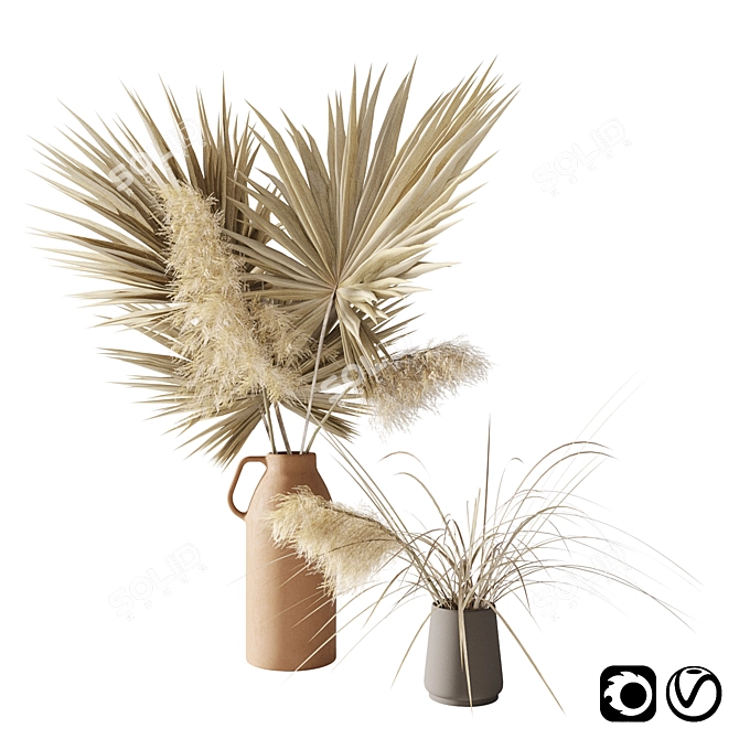 Desert Oasis: Dry Palms & Pampas 3D model image 1