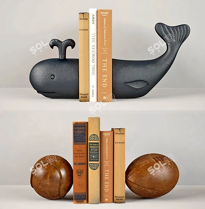 Whale & Vintage Leather Ball Bookends 3D model image 1