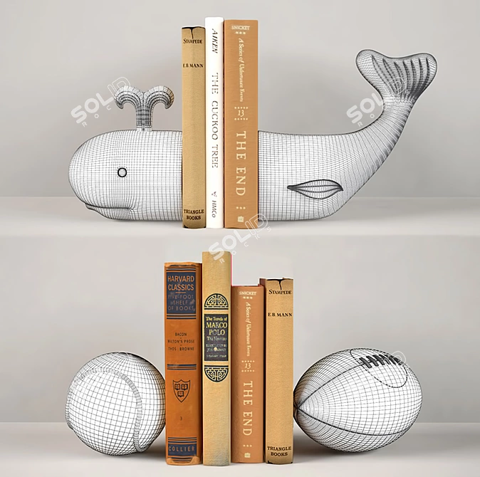 Whale & Vintage Leather Ball Bookends 3D model image 2