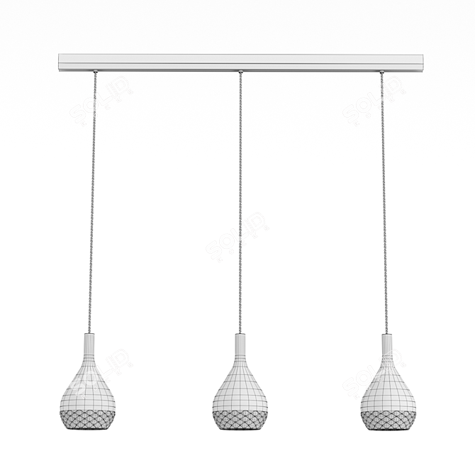 KHALIFA Chandelier: Stylish Glass Shade, 3 Halogen Lamps (8W) 3D model image 3