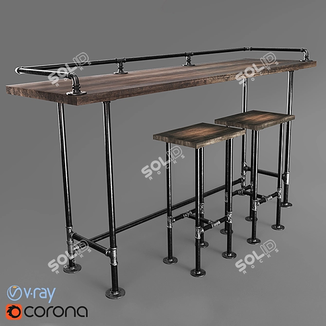 Industrial Iron Pipe Bar Table 3D model image 1