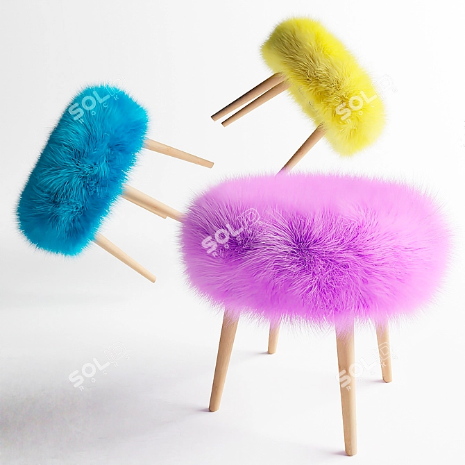 Luxe Lamb Fur Chair Stool 3D model image 1