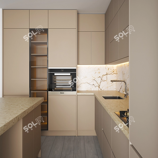 Modern Kitchen Set: Gas Hob, Sink, Oven & Hood 3D model image 2