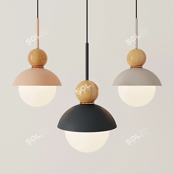 Natural Wood Pendant Light 3D model image 1